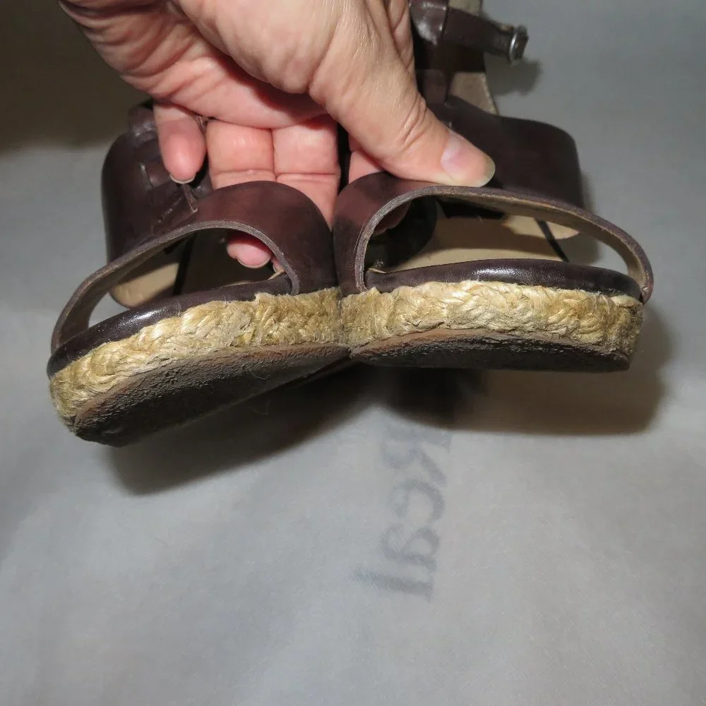 Lucky Brand Brown Leather Espadrille Wedge Sandal 7.5